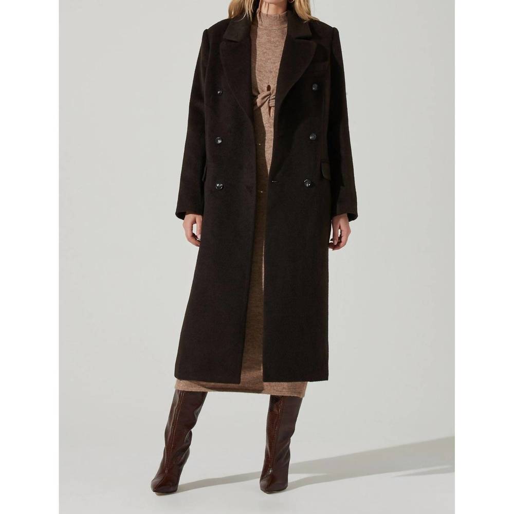 NEW ASTR morana double breasted duster coat in dark brown